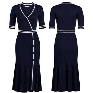 Eva Mendes for New York & Company Navy and White Midi Dress